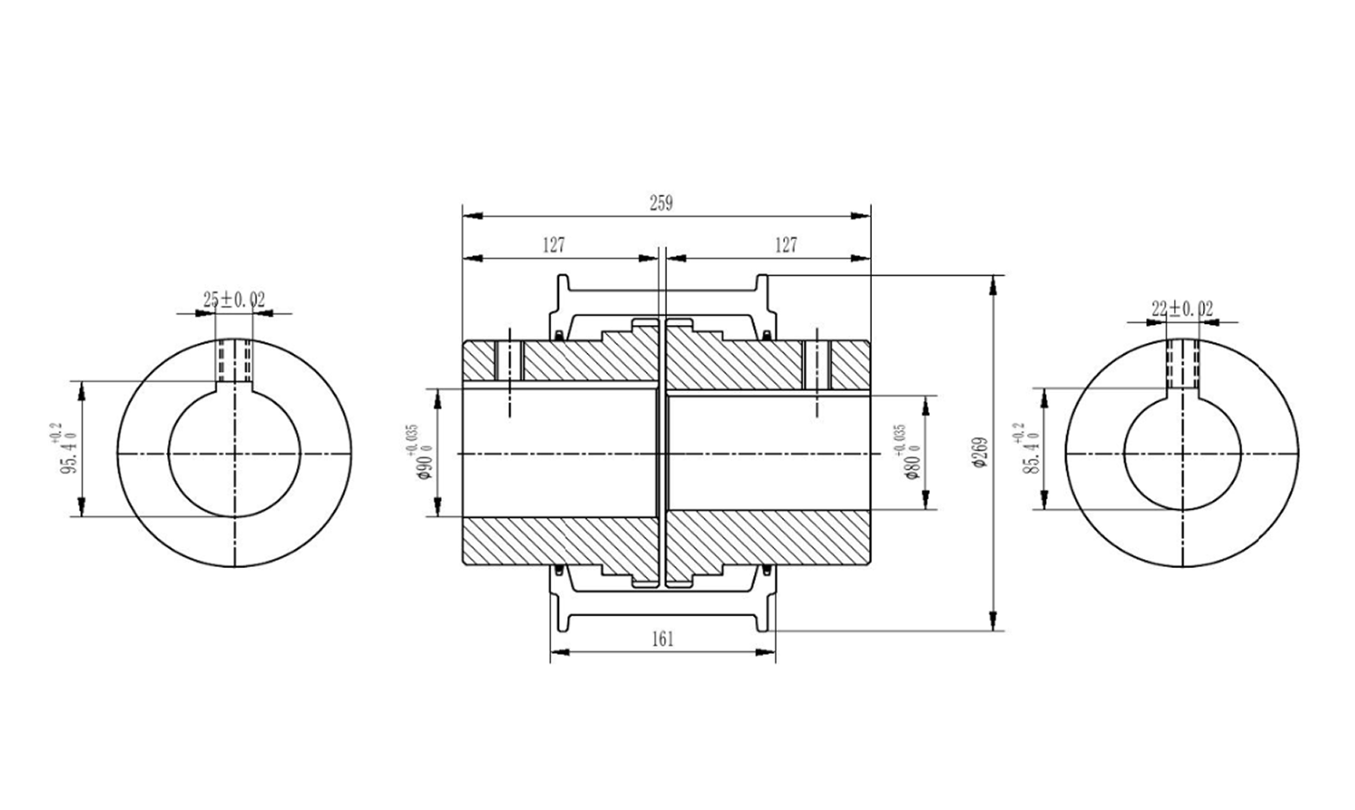 Муфта 10100T 80H7 / 90H7 стальная пружина