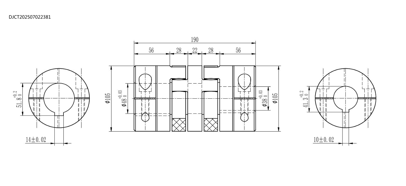 Муфта кулачковая зажимная 2X 105 x L190 98ShA GS St 48H7 / 38 H7k