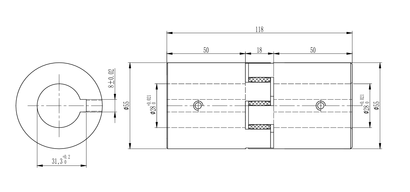 Ступица Long C GE T GR Rotex 24   d1=28H7 размер шпоночного паза, мм  (8x3.3)