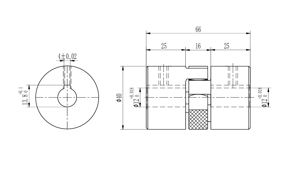 Ступица GE T GR Rotex 19   d1=12H7 размер шпоночного паза, мм  (4x1.8)